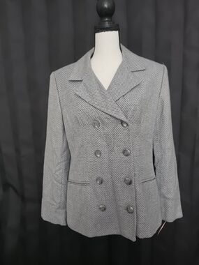 Vintage Rena Rowan Grey Double Breasted Blazer Jacket Women Size 10 Y2K